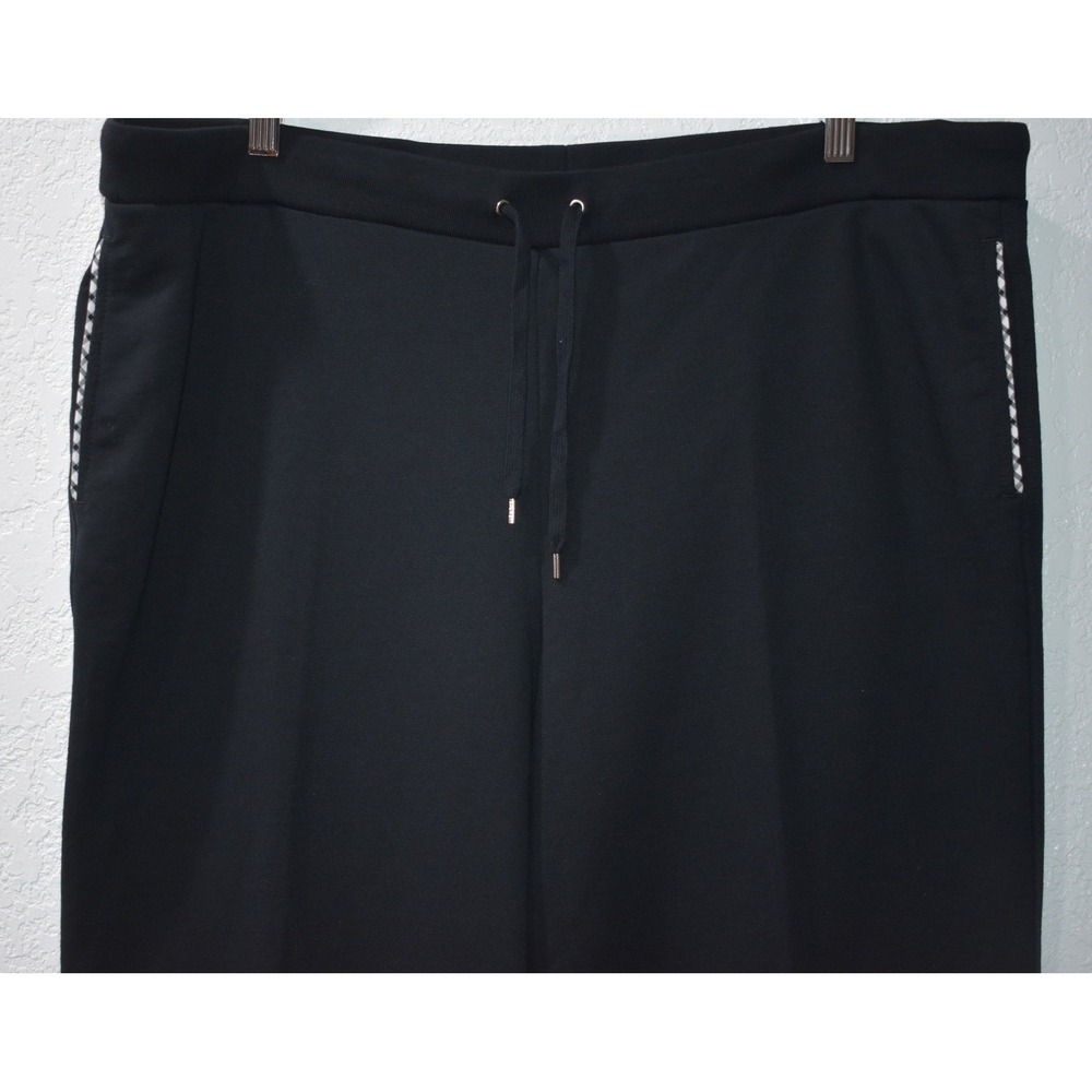 Lauren Ralph Lauren Black Cotton French Terry Sweatpants Checkered Trim XL
